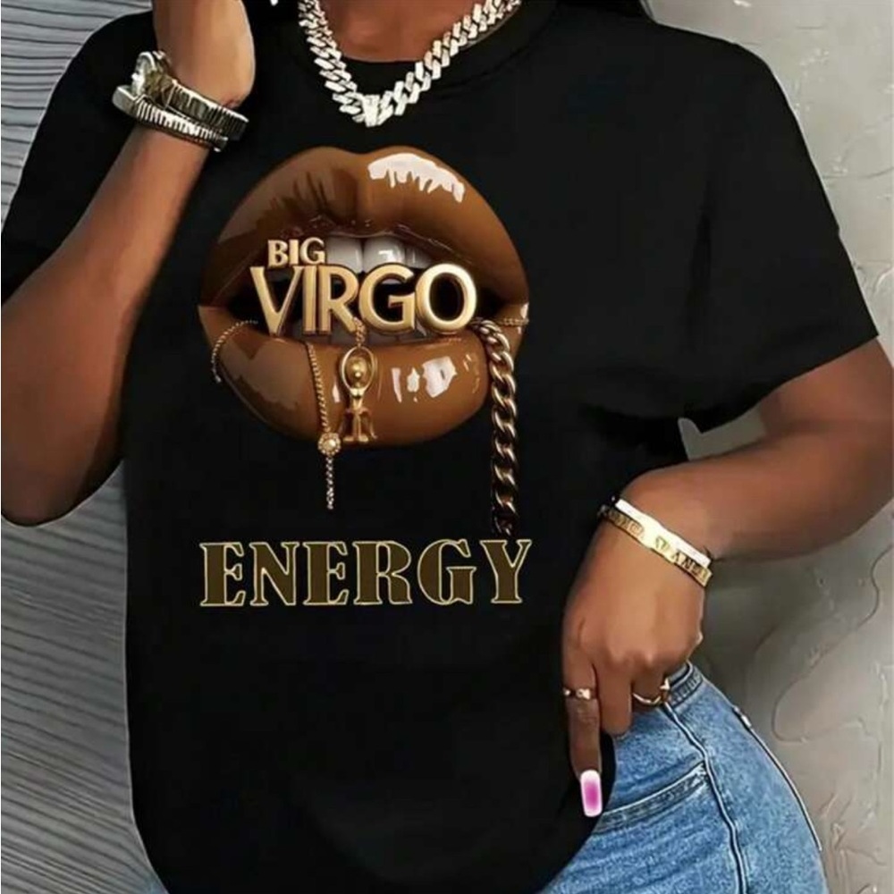 Black Graphic Tee with Gold Accents